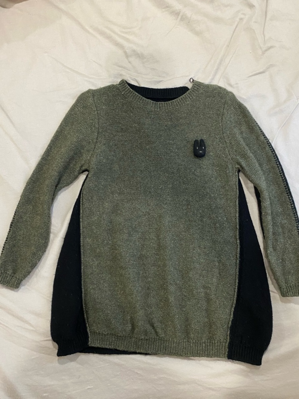 Olive & Black Split-Side Crewneck Sweater